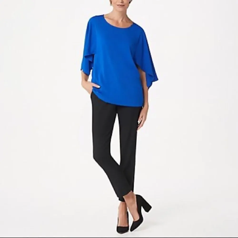 💕Dennis Basso Cape Sleeves Woven Scoop-Neck Top